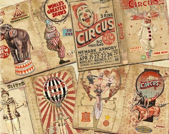 Circus Junk Journal Kit Ephemera, Carnival Ephemera Cards, Vintage Circus Tickets, Printable Circus Digital Files 300 pdi, Instant Download