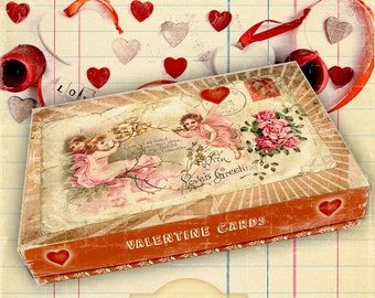 Shabby Chic Valentine Card Box, Printable Ephemera (Digital Download)