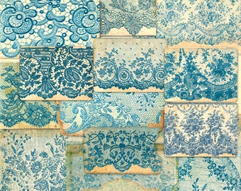 Blue Lace Paper Ephemera: Vintage French Haberdashery (Digital Download, PDF Files A4/8.5x11in