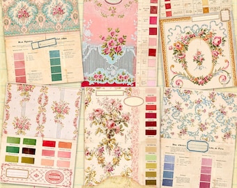 French Wallpapers Color Spécimens Ephemera Kit, Antique Rose Wallpapers, Ephemera French Specimens, Vintage Labels, Instant Download Files