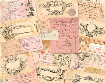 Pink Parisian Ephemera, French Receipt Papers, Junk Journal (Digital Download)