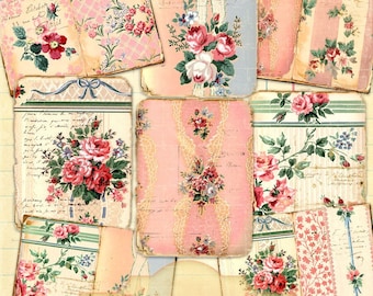 Vintage Rose French Ephemera, Floral Wallpaper Collage (Digital Download)