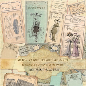 Vintage French Haberdashery, Au Bon Marche French Ephemera Lace Holder, French Button Cards, Junk Journal Ephemera Haberdashery Holders