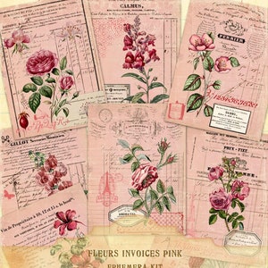 Rose Fleurs Ledgers, French Fleur Invoices, French Botanical Receipt Papers, French Antique Papers, Ephemera Junk Journal, Printable Files