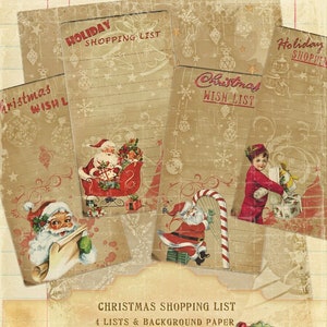 Kerstboodschappenlijsten, kerstverlanglijsten, lijsten vintage kerstcadeautjes, rommeldagboek kerstversieringen, digitaal collagevel