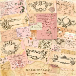Pink Parisian Papers, French Ornamental Papers, French Junk Journal Pages, Shabby Chic French Ephemera, Printable Instant Download Files