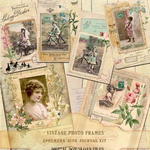 Cartões de diário francês, fotos de armário vintage, papéis de renda, fotografias antigas francesas efêmeras, cartões infantis, kit de diário de lixo francês