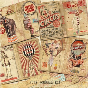 Circus Junk Journal Kit Ephemera, Carnival Ephemera Cards, Vintage Circus Tickets, Printable Circus Digital Files 300 pdi, Instant Download