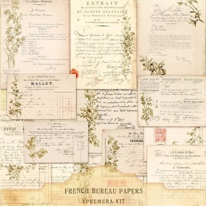 Franse bureaupapieren, Franse antieke papieren, Franse botanische decoratieve ongewenste dagboekpagina's, Franse kortstondige papieren, Instant Download-bestanden