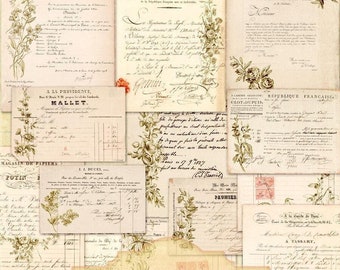 French Ephemera Papers: Botanical Junk Journal Pages (PDF Download A4/US Letter Size)