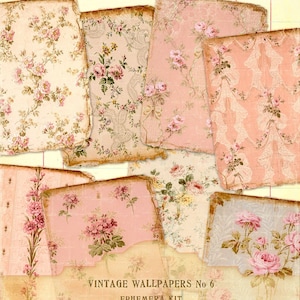 Vintage Floral Wallpapers Ephemera Kit, Antike Rosen Tapeten, Ephemera Tapeten, Französische Tapeten Nr. 6, Instant Download Dateien