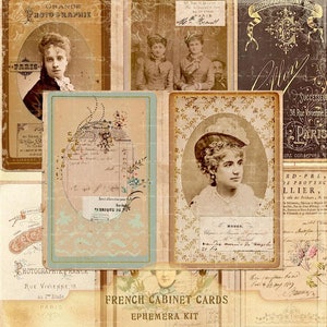 Franse kabinetskaarten, Franse kortstondige kabinetskaarten, antieke Franse tijdschriftkaarten, decoratieve ongewenste tijdschriftpagina's, Franse afdrukbare bestanden
