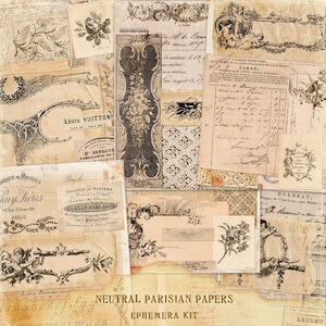 Neutral Parisian Papers, French Ornamental Papers, French Junk Journal Pages, Shabby Chic French Ephemera, Printable Instant Download Files
