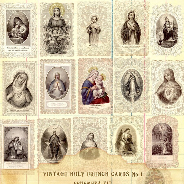 French Holy Cards, Antique French Guardian Angel Lace Cards, Holy Spirit Prayer Cards, Ave Maria Cards, Instant Download files in 300 pdi