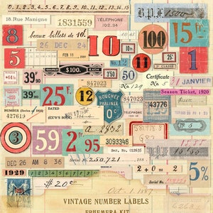 Vintage Numbers Labels, French Ephemera Labels, Number Embellishments, Small Number Etiquettes, Junk Journal Labels, Instant Download files