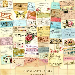 Bandes d'extraits de code français, Petites bandes de papier, Bandes de papier français, Papiers éphémères anciens, Bandes de papier vintage, Fichiers imprimables de journalisation