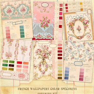 Franse achtergronden kleurspecimens kortstondige kit, antieke roos achtergronden, kortstondige Franse exemplaren, vintage labels, instant downloadbestanden