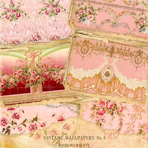 Kit di sfondi effimeri vintage floreali rosa, sfondi di rose, sfondi francesi n. 8, sfondi effimeri antichi, file scaricabili immediatamente