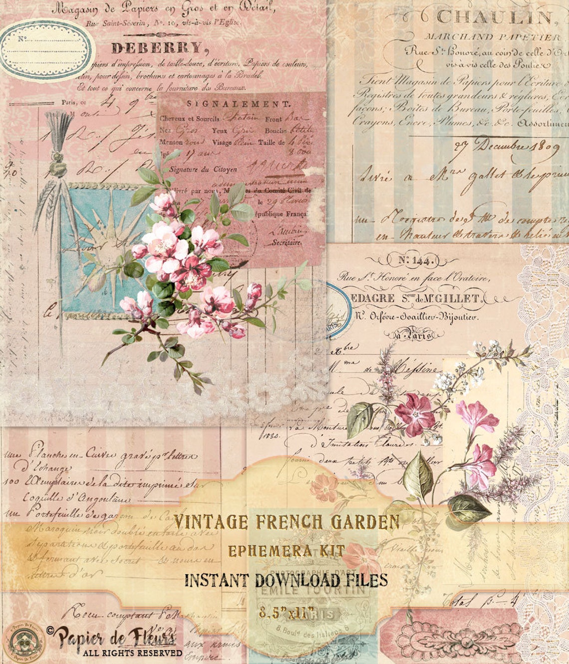 French Garden Ephemera, Shabby Chic Junk Journal Pages (instant ...