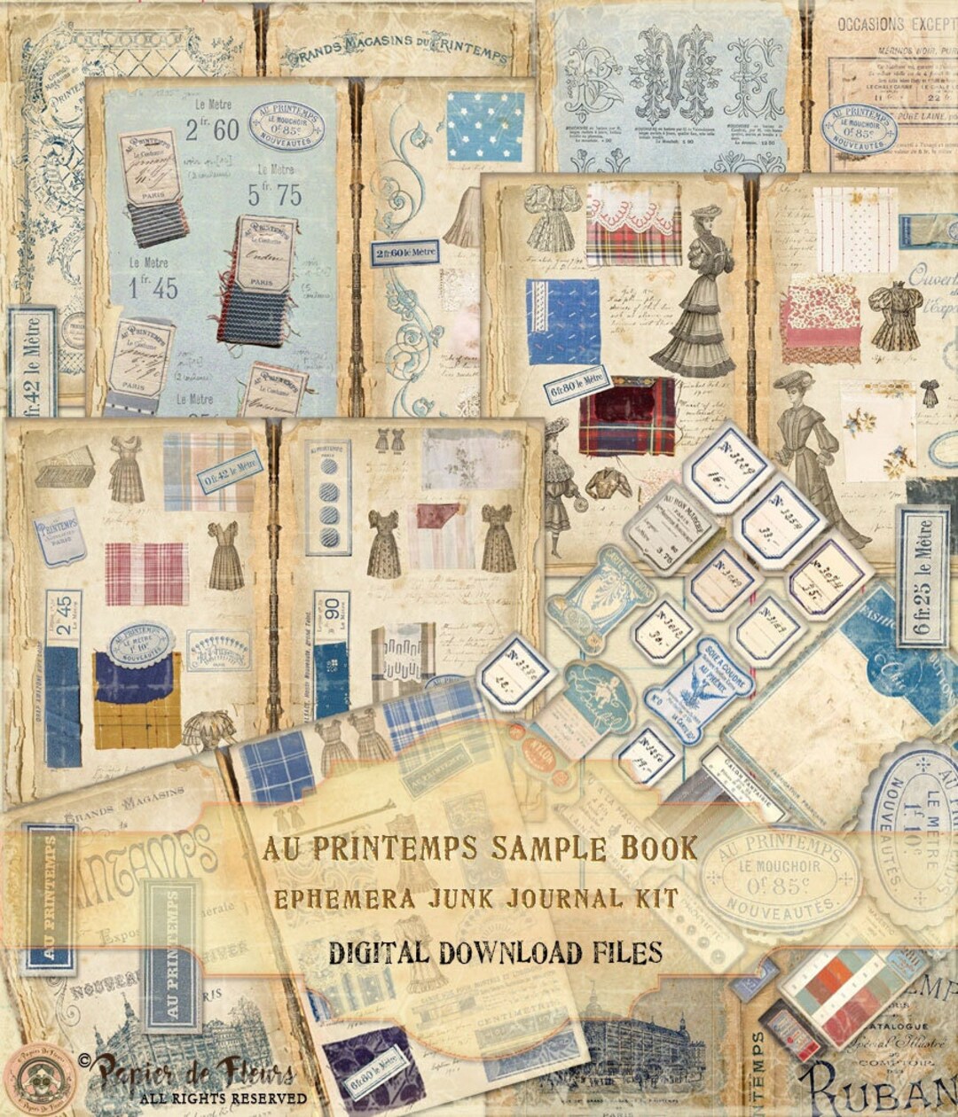 Vintage French Ephemera Junk Journal Kit: AU PRINTEMPS (digital ...