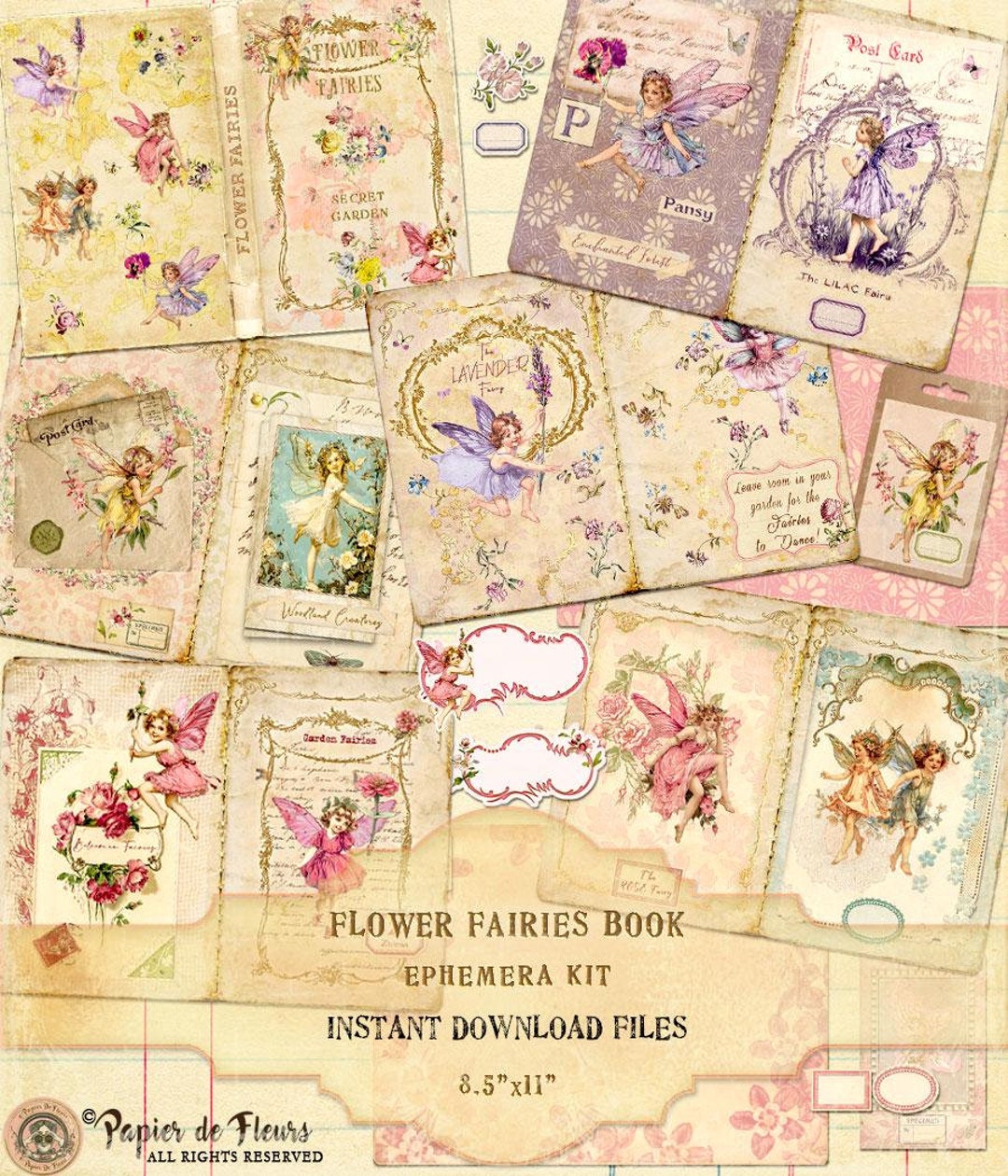 Flower Fairies Junk Journal Kit: Shabby Chic Ephemera (printable PDF ...