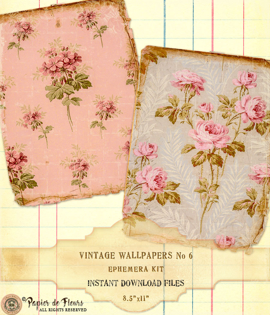 Vintage Floral Wallpapers Ephemera Kit, Antique Roses Wallpapers
