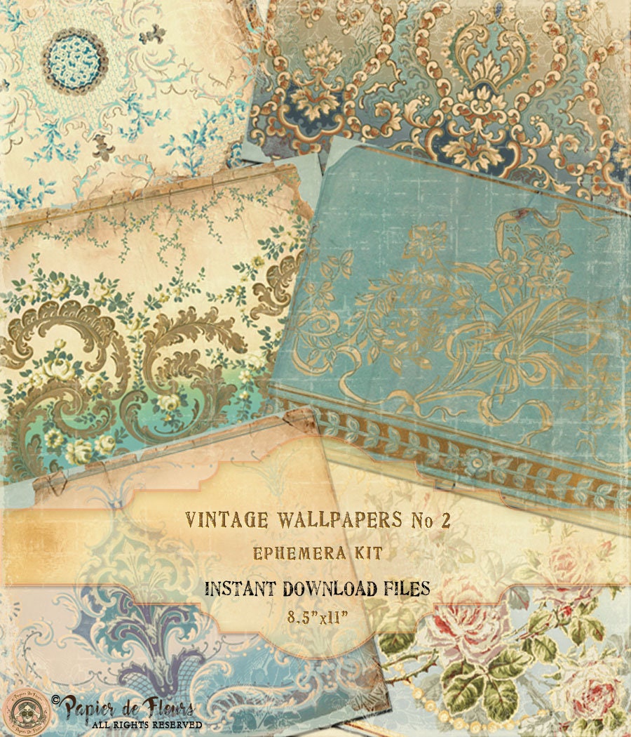 Vintage French Blue Wallpapers Shabby Chic Floral Wallpapers Etsy