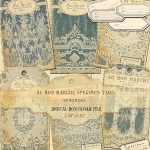 Fichier imprimable AU BON MARCHE Étiquettes de spécimens, Petites étiquettes d'échantillons de dentelle française, Étiquettes éphémères françaises, fichier à téléchargement immédiat en 300 pdi image 3