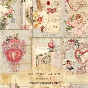 Diario di San Valentino, Effimera Shabby Chic di San Valentino, Kit diario spazzatura di San Valentino, Cartoline di San Valentino, Documenti di San Valentino stampabili, Download istantaneo