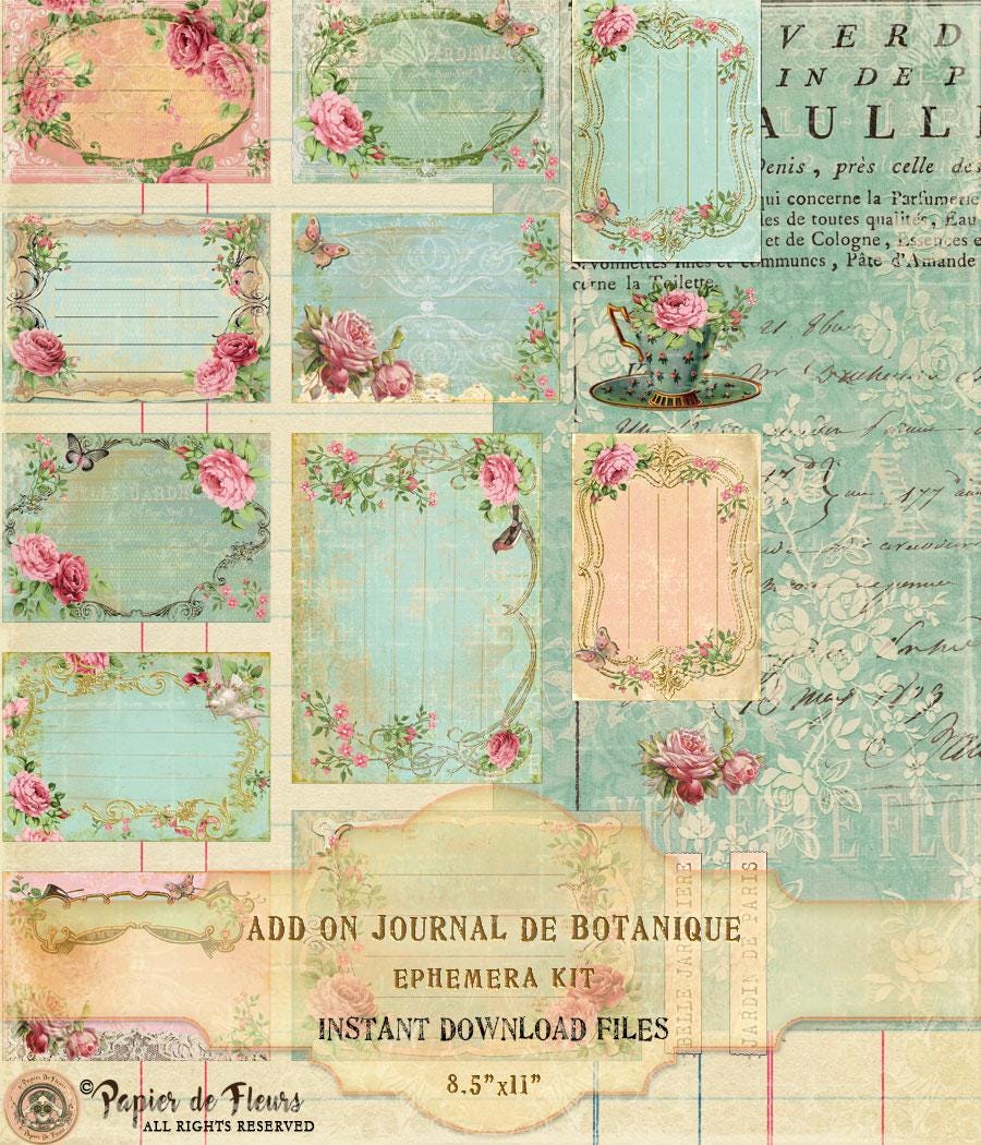 ADD ON Journal De Botanique Ephemera Kit, Antique Rose Etiquettes, Ephemera French Roses Tags, Vintage French Rose Labels, Instant Download