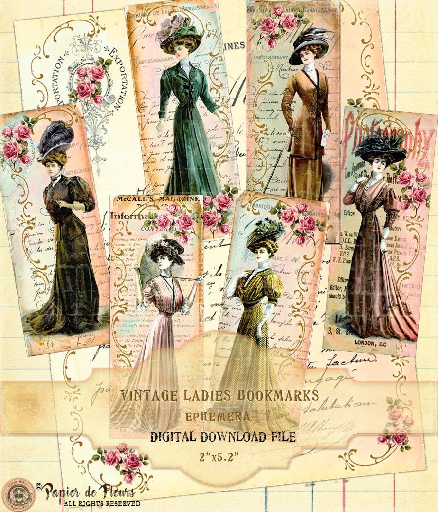 Vintage Ladies Bookmarks, French Shabby Chic Tags, French Ladies ...