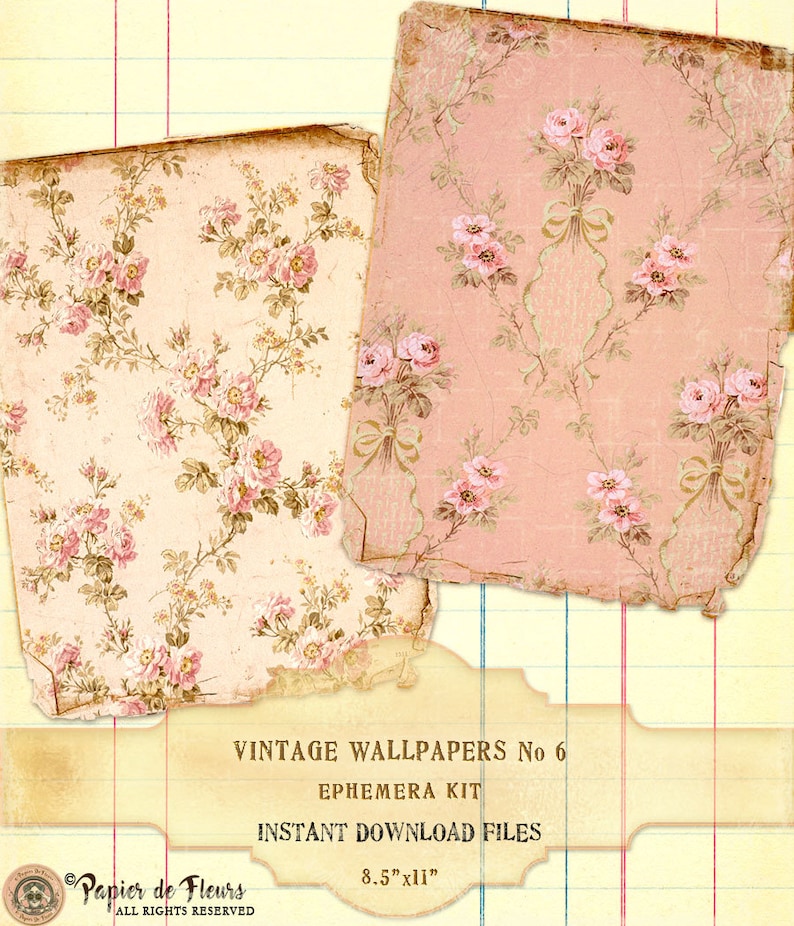 Vintage Floral Wallpapers Ephemera Kit, Antique Roses Wallpapers