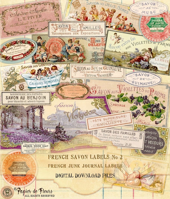French Savon Labels: Vintage Ephemera for Junk Journals (Digital Files)