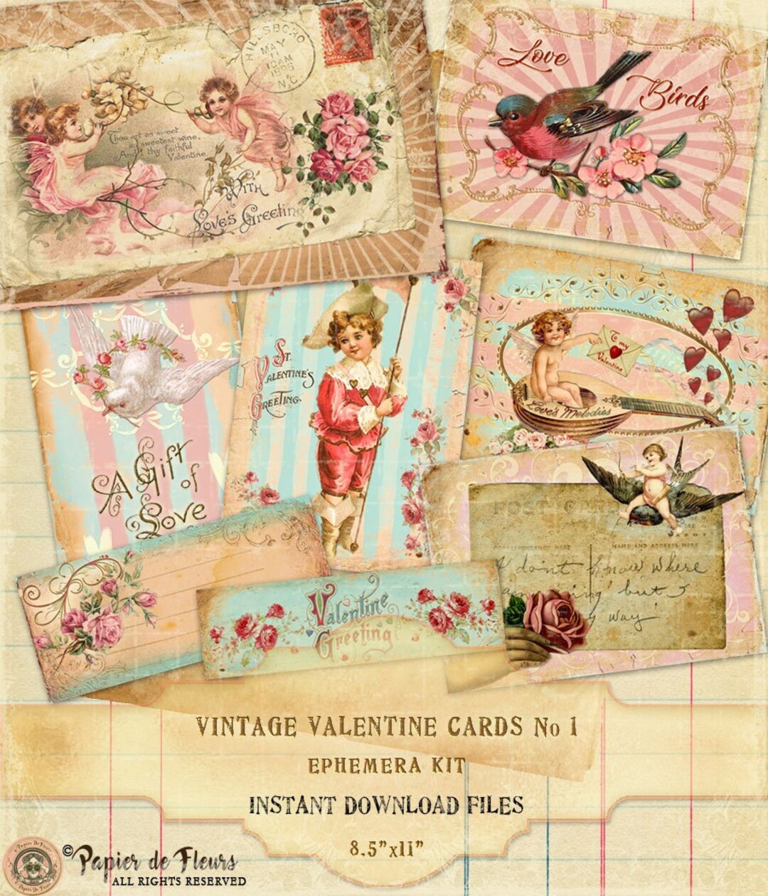 Vintage Valentine Cards, Shabby Chic Valentine Ephemera, Valentine ...