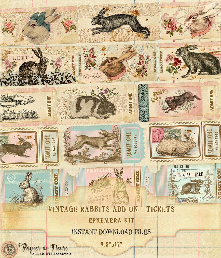 Vintage Rabbit Tickets Ephemera Kit, Easter Junk Journal (digital Files ...