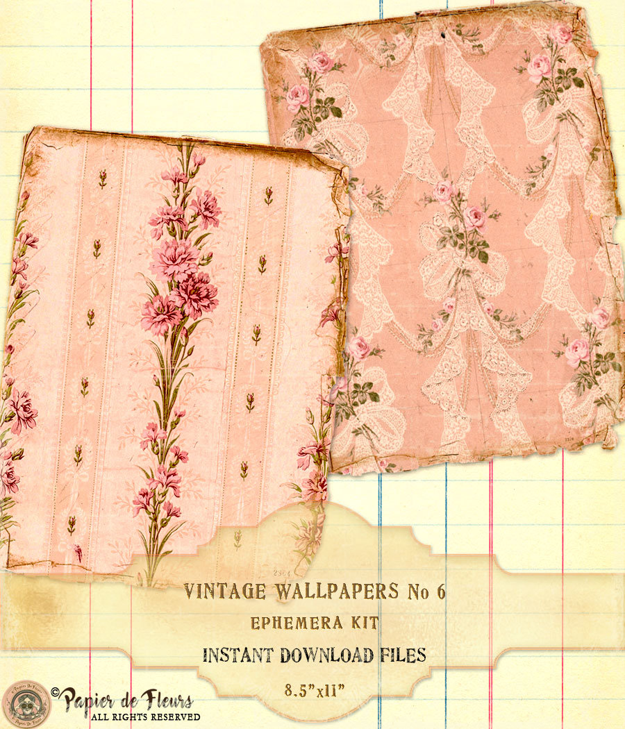 Vintage Floral Wallpapers Ephemera Kit, Antique Roses Wallpapers