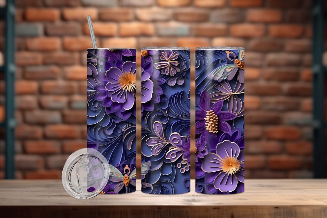 Violet Floral Paper Quilling Style 20oz Skinny Tumbler Etsy