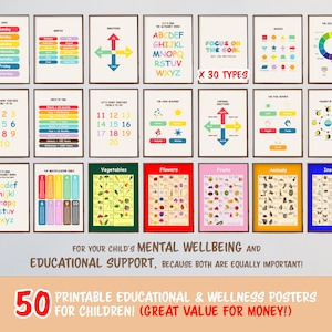 Paquete de 50 carteles educativos digitales: regreso a clases, carteles del alfabeto, impresiones para la sala de juegos, carteles educativos, carteles de aprendizaje, carteles para niños