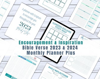 Printable Christian Bible Verse 2023 & 2024 Dated Monthly Planner, Bible Reading Prayer, Grocery Meal, Garden, Budget, and Project Planners