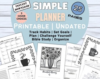 Undated Planner | Monthly | Printable Weekly Black and White Planner | Daily Planner | Bible Study | Habit Trackers | Budget Plans | Notes