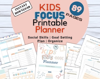 Kids FOCUS Planner | Calendar | Study Skills | Goal Setting | Plan | Organize | Calm Colors | 2024
