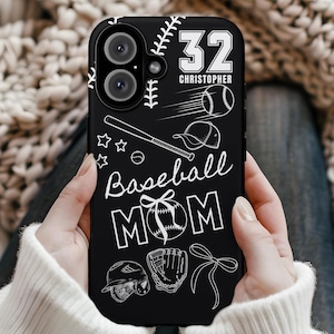 Custom Baseball Number Phone Case, Baseball Mom, Personalized Baseball Player, Custom Team Color, Coquette Bow, 16 15 14 13 12, Plus