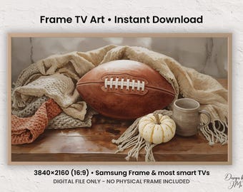 Herfst voetbal stilleven, gezellig herfsttafereel voor ingelijste tv, decoratie voor wedstrijddagen, vintage schilderstijl, Samsung ingelijste tv-kunst (3840×2160)