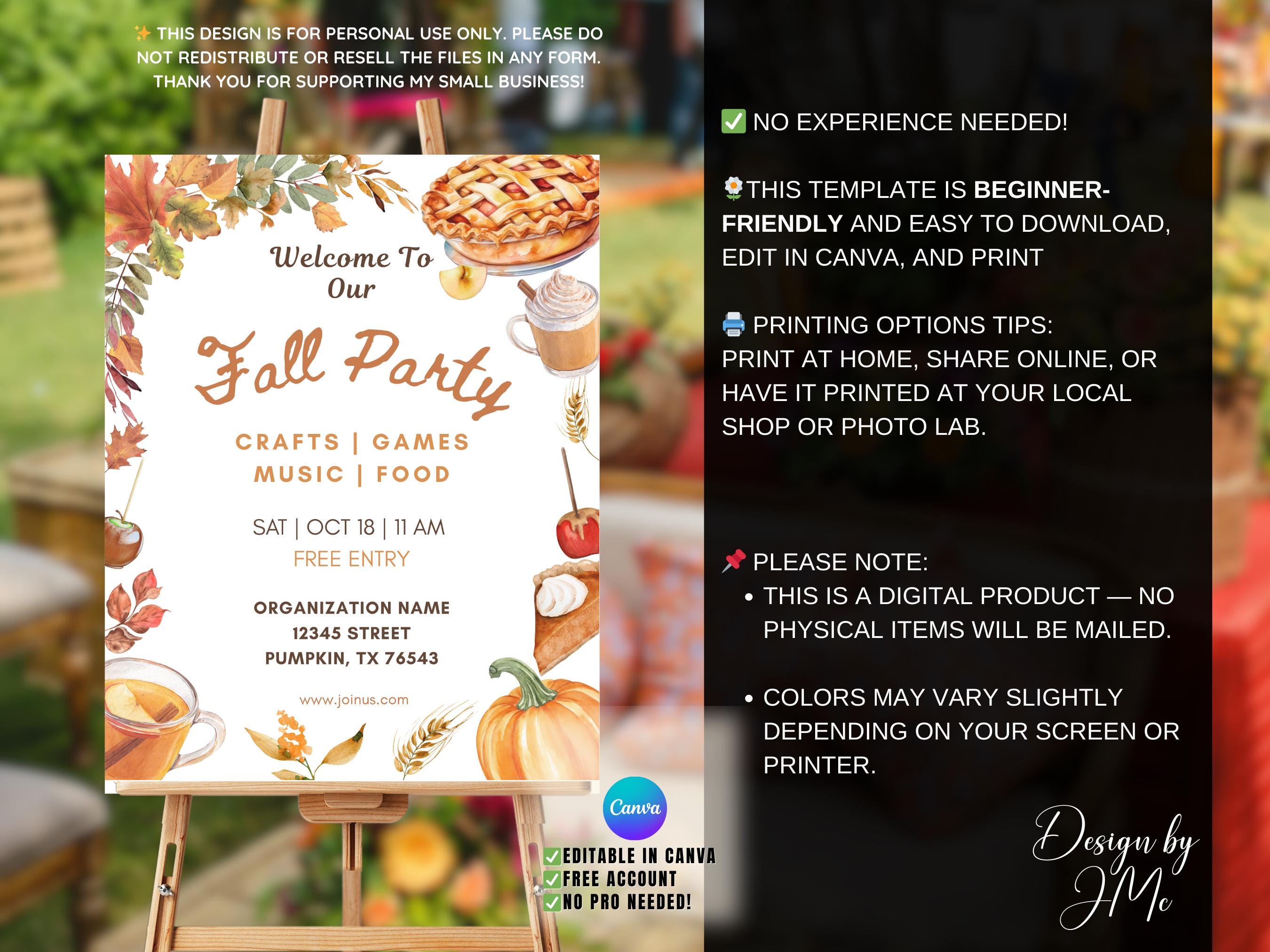 Editable Fall Festival Sign, Party Printable Flyer, Autumn Event Poster ...