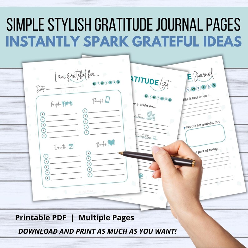 Printable Gratitude Journal Pages Journaling Prompts Daily Weekly ...