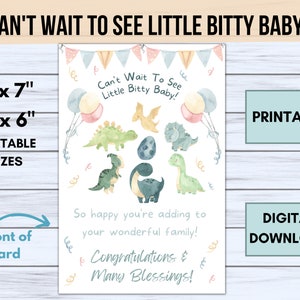 Carte mignonne de baby shower de Dino | Carte de voeux imprimable de baby shower de dinosaure pour le nouveau cadeau de bébé | Futurs parents | Bienvenue à un nouveau-né
