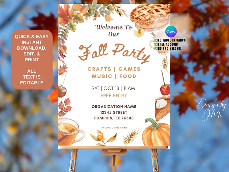 Editable Fall Festival Sign, Party Printable Flyer, Autumn Event Poster ...
