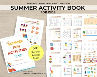 Summer Activity Book for Kids, Printable Summer Worksheets, Homeschool Summer Fun, Preschool Kindergarten Activities PDF, Instant Download