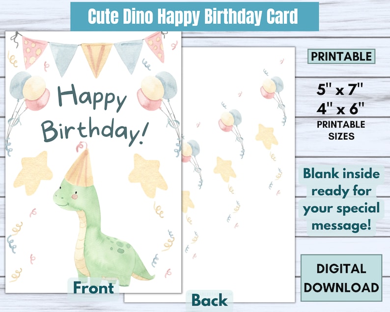 Printable Dinosaur Birthday Card Birthday Card for Kids Dino - Etsy