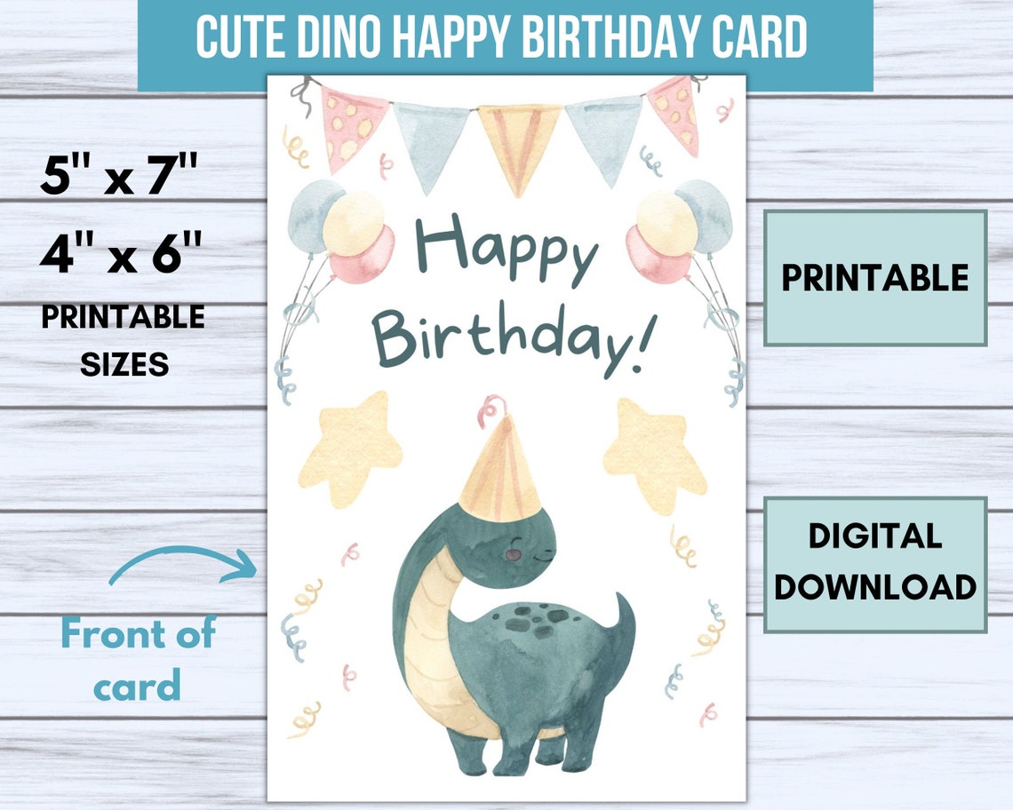 Brontosaurus Card Printable Dinosaur Birthday Card, Birthday Card for Kids, Dino Birthday ...